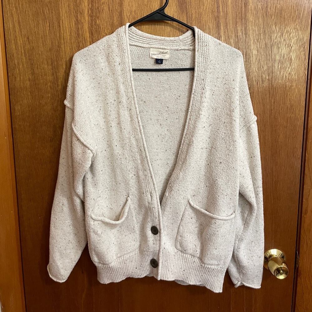 Universal Thread Oatmeal Cream Heather Knit Cardigan, Small